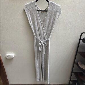 Gray Ribbed Wrap Jumpsuit